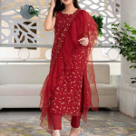Blue and gold-toned embroidered semi-stitched dress material